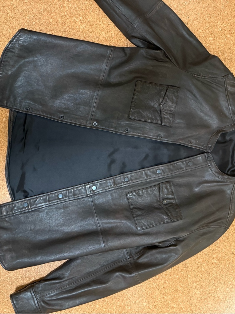 Treasure & Bond Men's Brown Leather Snap-Front Bomber Jacket